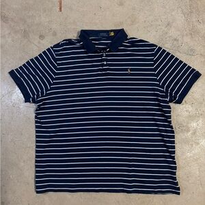 Ralph Lauren Men's Polo Shirt in Navy and White Stripes